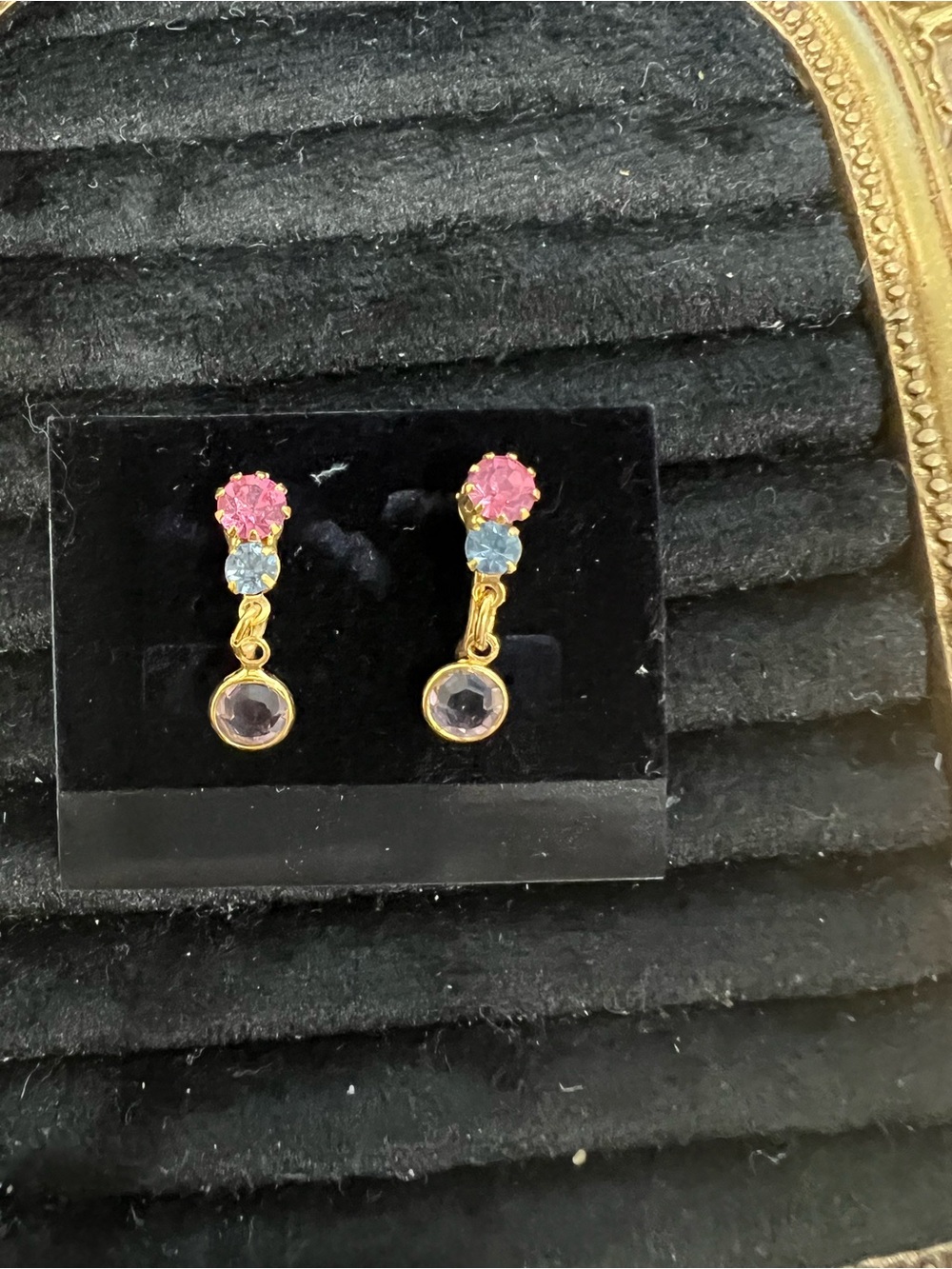 Gold-Tone Pink & Blue Crystal Drop Earrings
